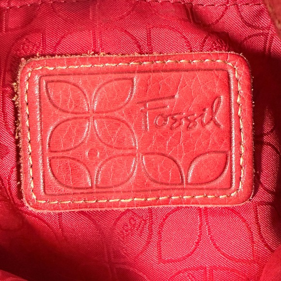 Fossil Red Pebbled Leather Multi Pocket Crossbody Bag Utility Messenger Festival - Picture 6 of 6